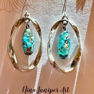 Twisted Oval Hoop Turkish Silver and Murano Glass Earrings by Nina Juniper